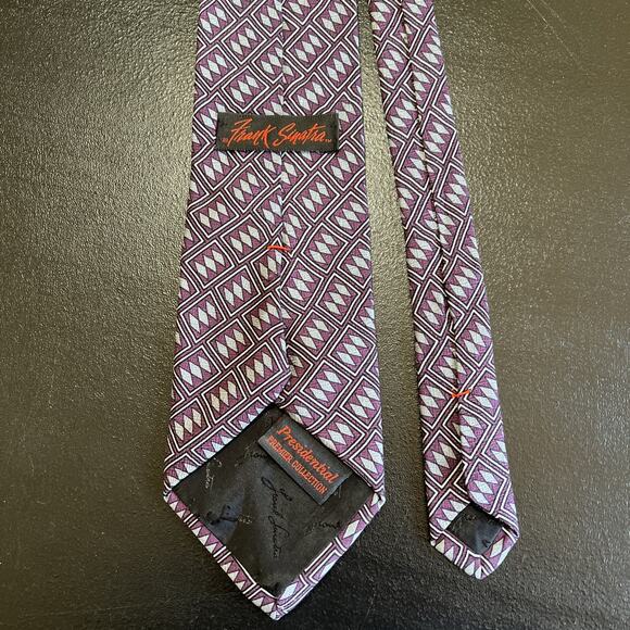 Frank Sinatra Necktie Presidential Premier Collection Silk Purple Grey Geometric - Picture 2 of 5